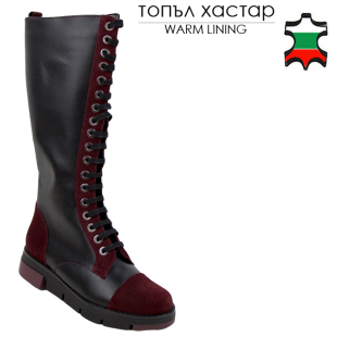 Women's black nappa leather boots with burgundy suede leather 20487