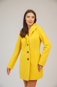 Women's yellow wool coat with hood 12106-300