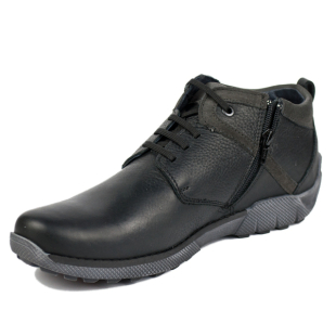 Men's black leather boots with ties and side zipper 20498