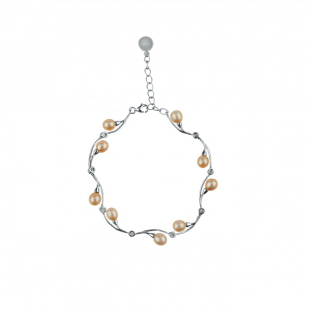 Silver bracelate with fresh water white pearls and zircons ISL0032W Swan