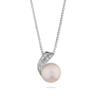Silver necklace with natural white pearl and zirons SP0021W Swan