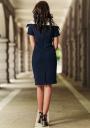 Rochie formală bleumarin cu talie înaltă și guler decupat Avangard 