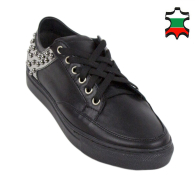 Pantofi sport negri din piele cu mărgele decorative pentru femei 33725
