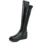 Women's black leather high boots with stretch on back