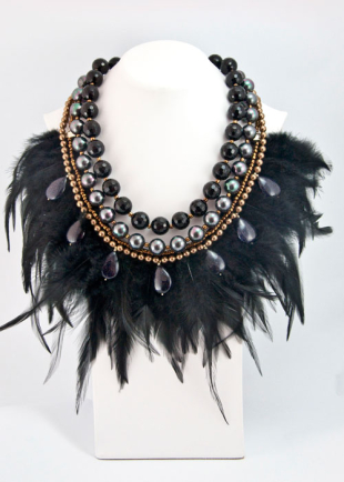 Колие с перли, пера и черен оникс Dannyra Jewels