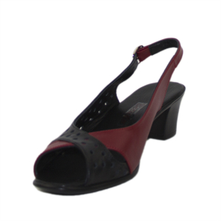 Sandale de damă cu toc mic în visiniu și negru 733BLACKRED