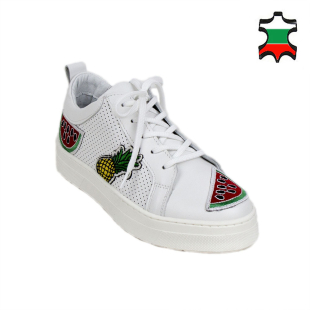 Women's white leather trainers with fruits 19171