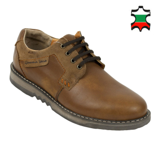 Men's brown casual leather shoes with suede leather collar 32202 