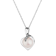 Silver heart pendant necklace with natural white pearl and zircons 1LA894NW Swan