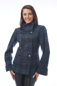 Women's short coat in blue and green with cuff 12002-T28