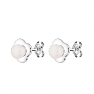 Silver flower earrings with white freshwater pearl GE014W Swan