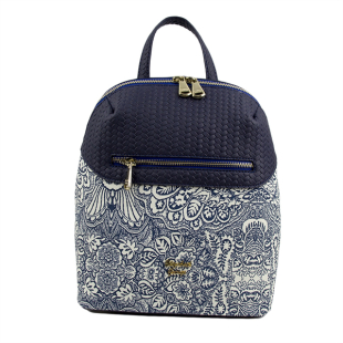 Women's backpack bag with front zipper in blue color 872-6