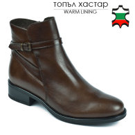 Women's brown leather boots with side buckle 20493
