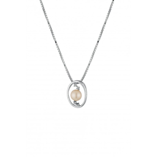 Silver necklace with natural white pearl and zirons CAA057N Swan