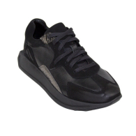 Дамски спортни черни маратонки от естествена кожа 3018BLACK