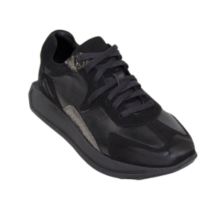 Дамски спортни черни маратонки от естествена кожа 3018BLACK