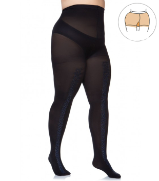 Dresuri pentru dame plinute de culoare negru cu decor albastru 50 DEN