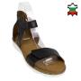 Women's black colour leather sandals with velcro fasterning 33660