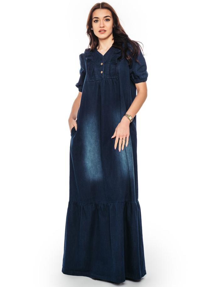 Long denim dress loose silhouette maxi Avangard, Plus size dresses