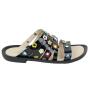 Women's black patent leather flip-flops decorated with flowers