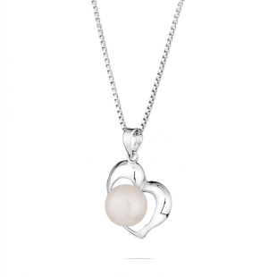 Сребърно колие сърце със сладководна бяла перла IP0417W  Swan