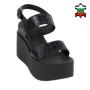 Women's black leather croco print sandals 19263