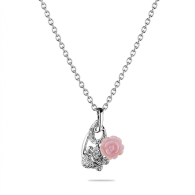 Silver necklace with pendant of mussel nacre and zircons ROSE3N Swan