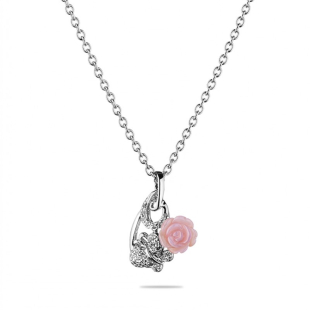 Сребърно колие с висулка цвете от миден седеф и цирконий ROSE3N Swan