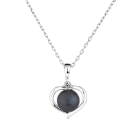 Colie inima din argint cu perla naturala negra si zirconii 1LA019NB Swan