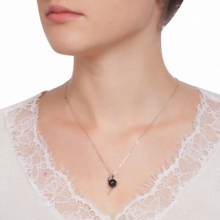 Silver pendant necklace with natural black pearl and zircons LA087NB Swan