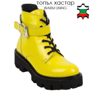 Women's yellow patent leather boots 20339