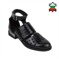 Sandale negre pentru femei din piele florentina neagră cu perforare 21340