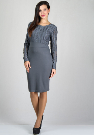 Women's grey dress with lace top RUMENA