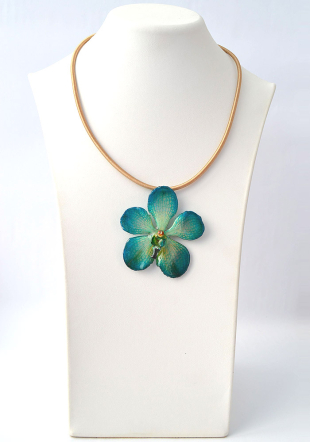 Necklace With Real Mokara Orchid In Turquoise Dannyra Jewels