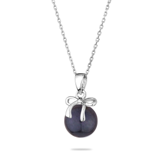 Silver necklace with natural black pearl and ribbon LA875NB Swan
