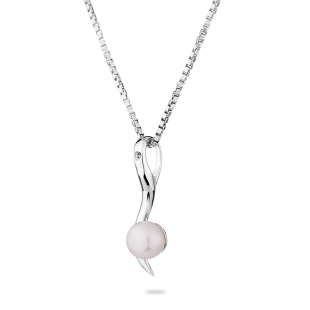 Сребърно колие с бяла сладководна перла и цирконий SP0397W Swan
