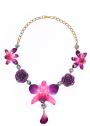 Колие с естествени орхидеи и рози, мъниста клоазоне My Happy Purple Garden Dannyra Jewels