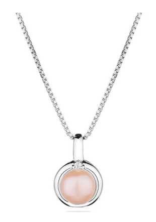 Women's Silver Oval Pink Pearl Necklace SP0253P
