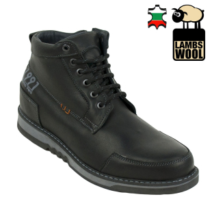 Men's black leather boots with ties and zipper with lambs lining 20508