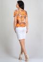 Ladies short sleeves yellow-brown flowers print lace top RUMENA