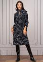 Elegant dress with long sleeves in dark blue and white motifs Avangard