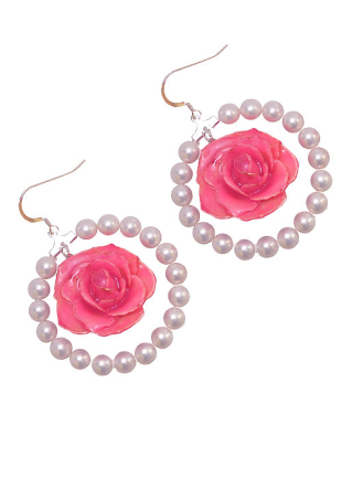 Обици с перли и цветчета от роза Pink love Dannyra Jewels 