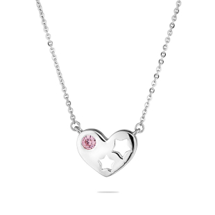 Silver heart pendant necklace with pink zircon END822N Swan