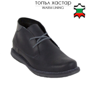 Men's black leather boots with warm lining 20554