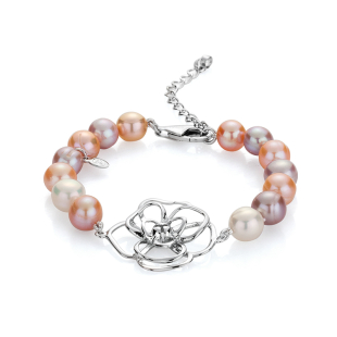 Bracelate with fresh water pearls in pink, purple and white RB256BM Swan