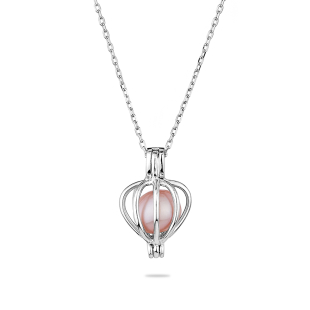 Silver pendant necklace with natural pink pearl LA072NP Swan