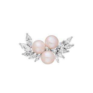 Silver brooch with white freshwater peals and leaf shape zircons Swan
