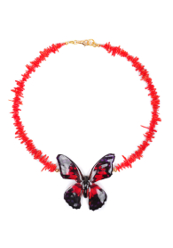 Колие от червени корали и естествена пеперуда Dannyra Jewels