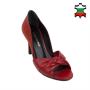 Women's elegant shoes made of genuine leather in red with decorative weave 21240