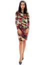 Rochie cu maneca lunga cu diagonalele si flori rosi Radek's Collection